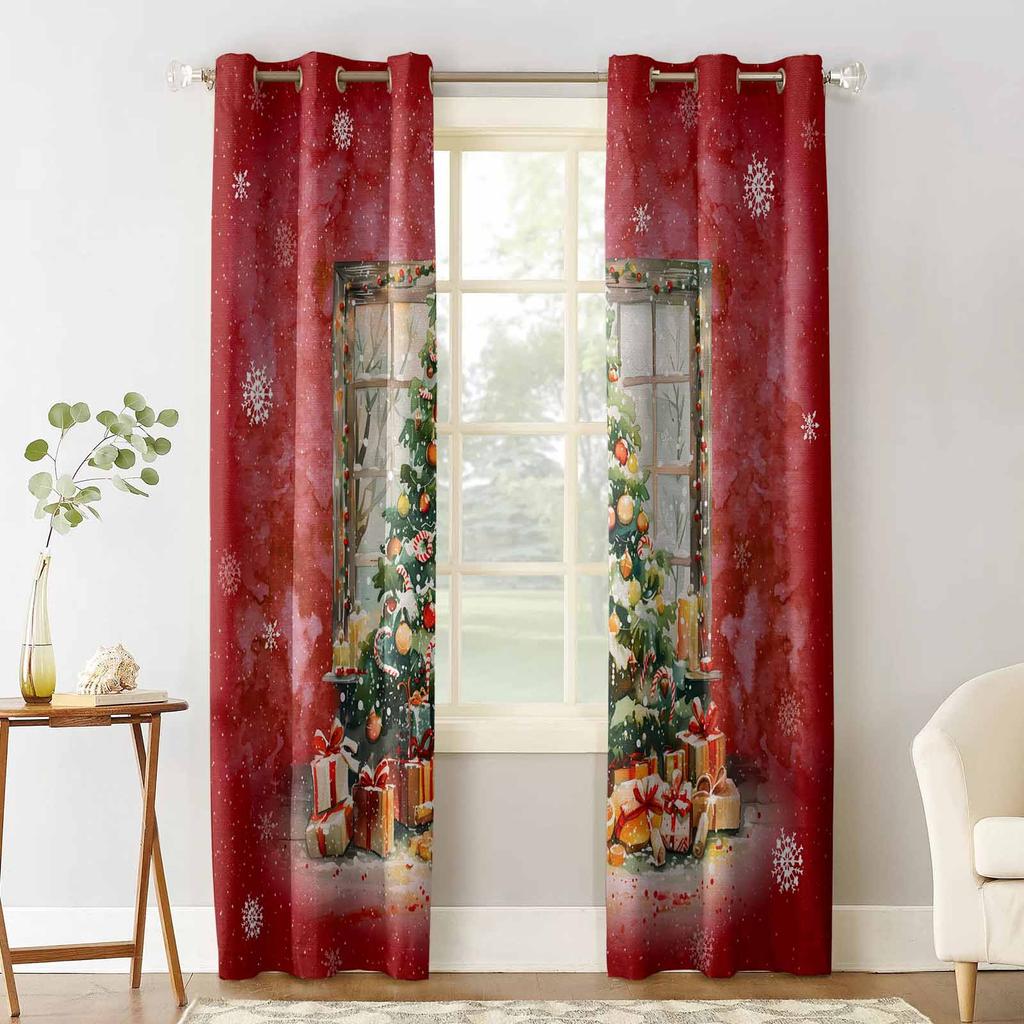 Julgran Present Frukt Akvarell Snöflinga Mörkläggningsgardiner För Vardagsrum Sovrum Fönsterbehandling Persienner Kök Draperier