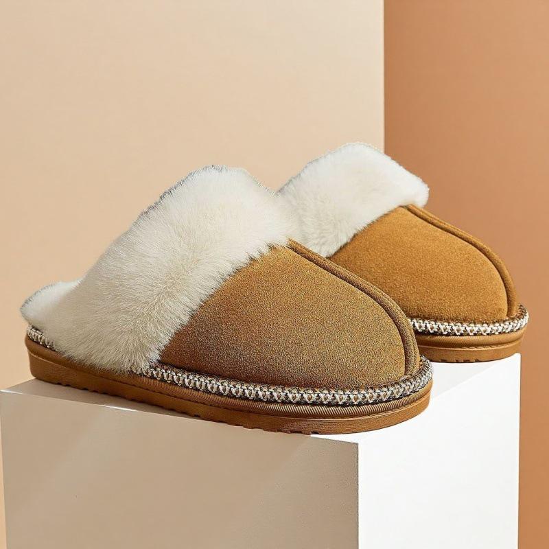 Women's Warm Furry British-Style Cotton Slippers, Non-Slip Thick Sole for Indoor/Outdoor Use, Suitable for Couples and Men