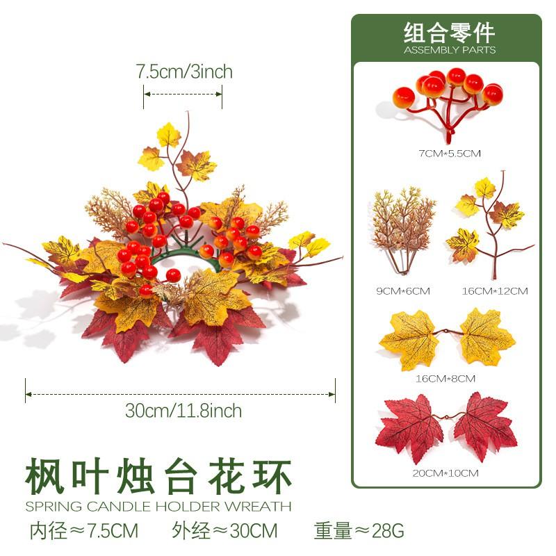 Harvest Decorative Wreath With Maple Leaves Pumpkins Berries Candle Holder Tabletop Home Decoration