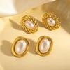 Retro Stainless Steel Oval Imitation Pearl Drop Earrings for Women Ladies French Style Exquisite Stud Earrings Jewelry Wholesale