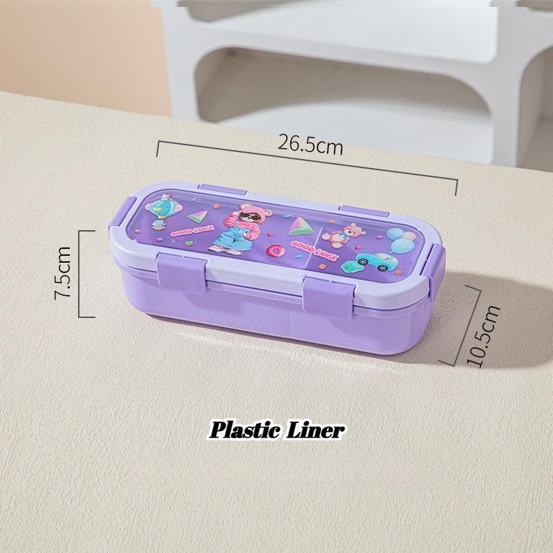 Cartoon Lunch Box Safe Rectangle Shape 304 Stainless Steel Office Workers Compartment Rectangle Container Food Preservation