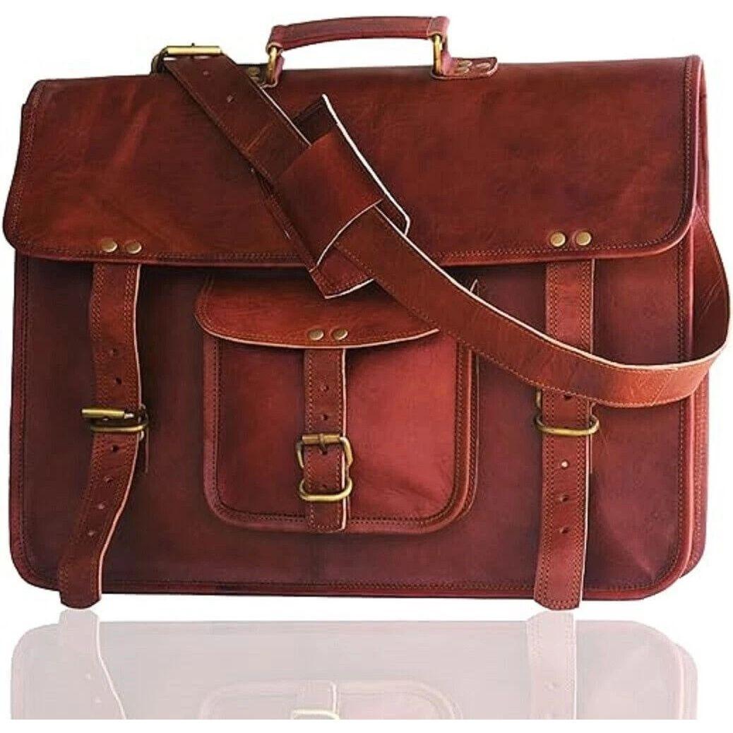 

Винтажная кожаная сумка-мессенджер кроссбоди для ноутбука ручной работы 16 x 12 x 5 in