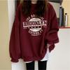 SeiunAn Long Sleeve English Logo Loose Plus Sizes Fall Korean Long Sleeve Long Crew Neck Women's Sweatshirt, Spring, Autumn, Winter, Pullover,