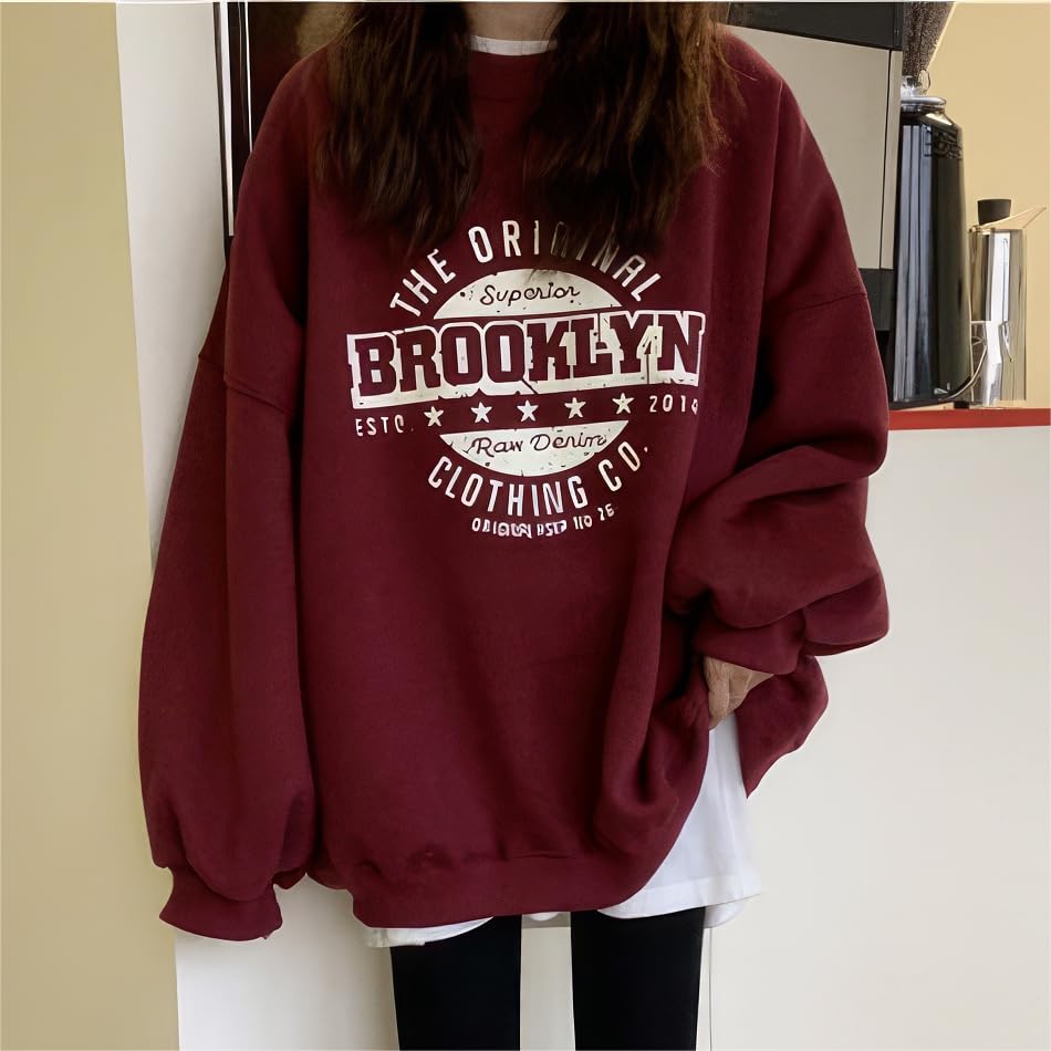 SeiunAn Long Sleeve English Logo Loose Plus Sizes Fall Korean Long Sleeve Long Crew Neck Women's Sweatshirt, Spring, Autumn, Winter, Pullover,