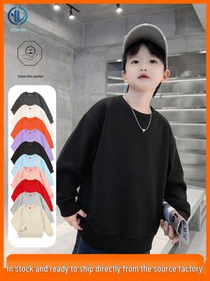 320g Cotton Kids' Round Neck Sweatshirt - Autumn/Winter Casual Solid Color Pullover