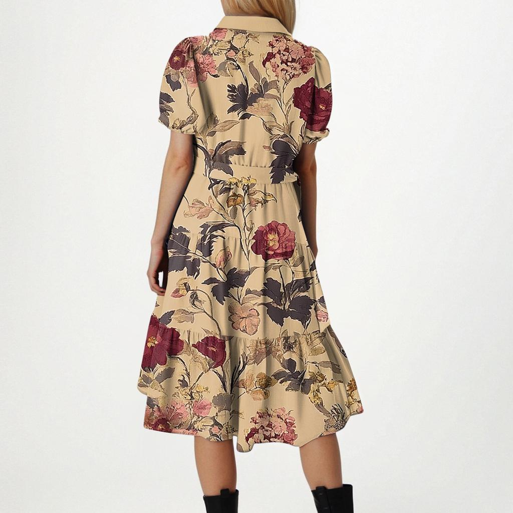 Womens Summer Dresses Short Sleeve Button Tie Waist Boho Flowy Maxi Dress