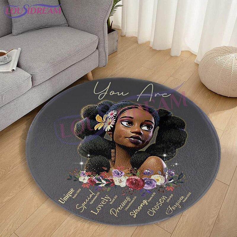 Afrykański amerykański Afro King Art Deco dywan chłopiec dziewczęcy dywanik do sypialni poliester antypoślizgowy dywanik Sofa do salonu okrągły dywanik mata do jogi