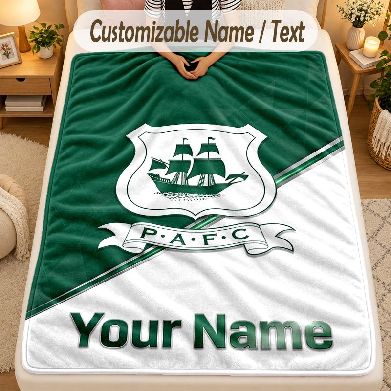 Flannel BlanketPlymouth Argyle FC Custom Name Text Personalized Soft Warm Throw Blanket Home Decor Gift