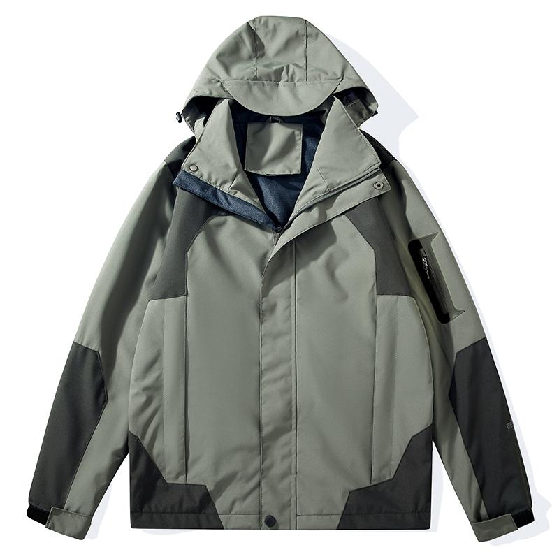 New Spring Single-layer Storm Jacket Men's and Women's Hooded Cardigan Color Block Jacket Thickened Outdoor Mountaineering