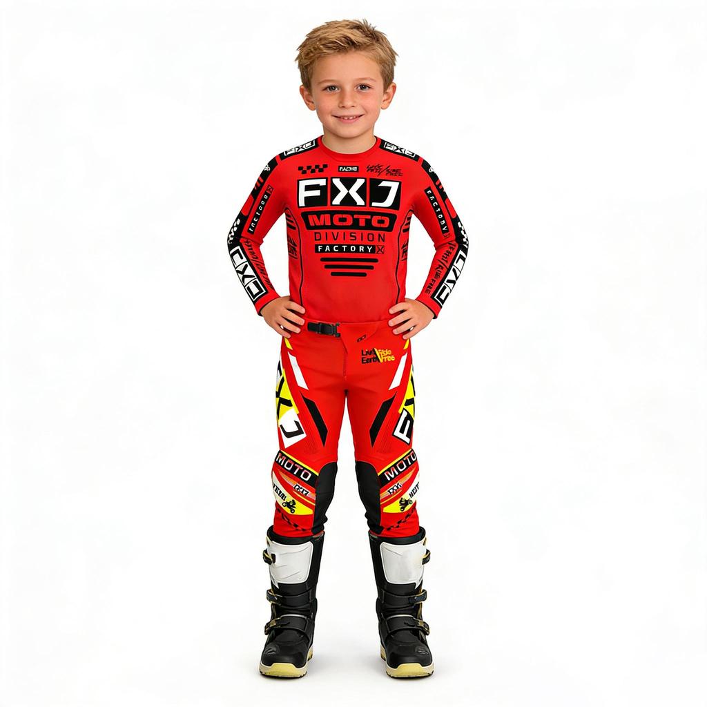 Ensemble Motocross Enfant Maillot et Pantalon MX Enfants Ensemble rouge Moto Tout-Terrain VTT DH UTV Enduro Ensemble Équipement Combinaison de Course Jeunesse Tout-Terrain