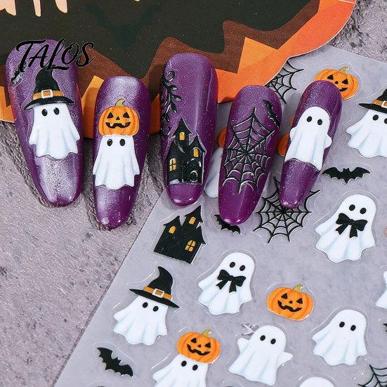 Waterproof Nail Art Supplies Women Stickers for Halloween, Spooky Ghost Pumpkin Spider Web Bat Halloween Theme Decals Thorns Manicure Decal,