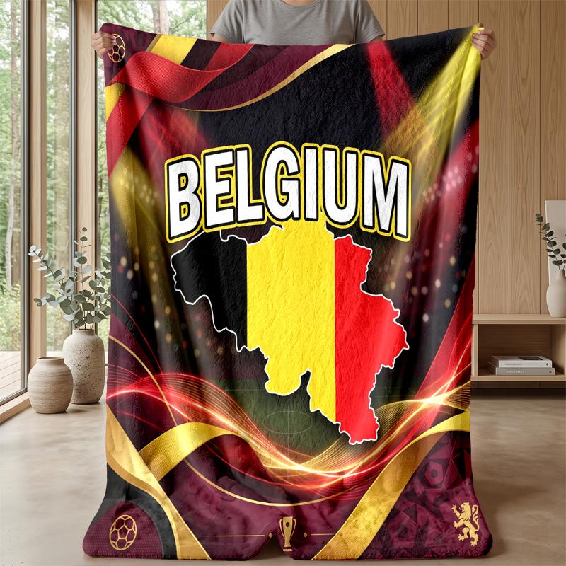 Belgium Football Printed Flannel Blanket Skin Friendly Warm Decorative Throw for Indoor Couch Bed Daily Use