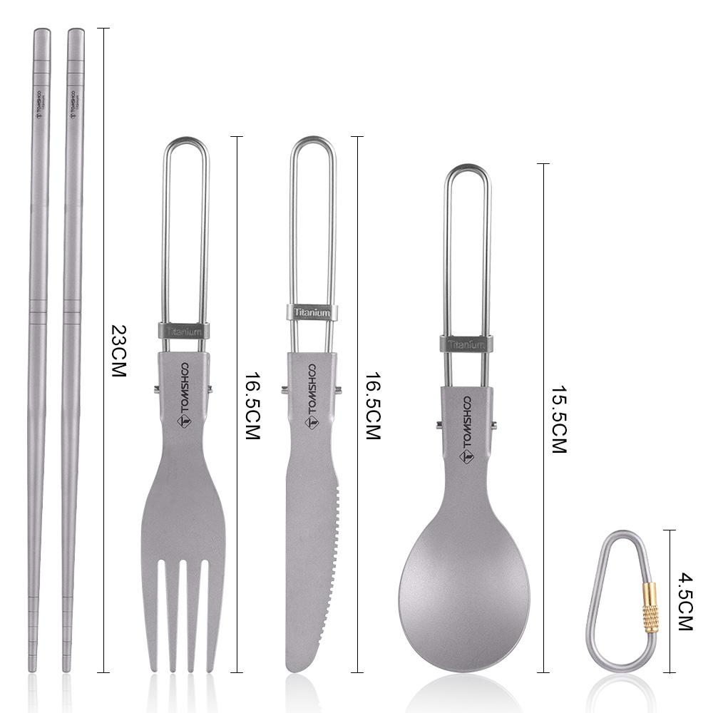 TOMSHOO Titanium Flatware Knife Fork Spoon Set Lightweight Ti Camping Utility Cutlery Set with Carrying Bag for Traveling Picnic