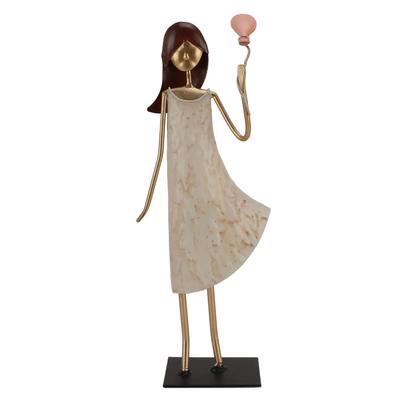 Metalen Meisjesbeeld Vintage IJzerkunst Staande Mensen Figuur Bureau Ornament voor Thuis Studie Woonkamer