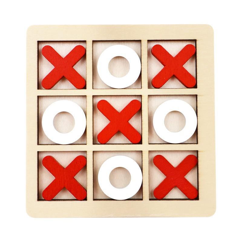 Gioco da tavolo in legno "Tris": Giocattolo di Pensiero Logico per Bambini, Attività Educativa e Interattiva Genitore-Figlio.