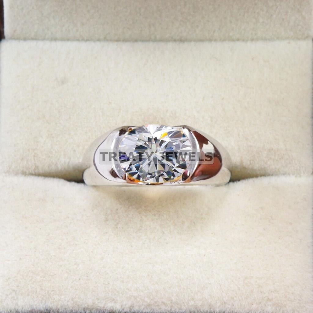 Moissanit Oval geschliffener Edelstein mit 925er Sterling Silber Ring für Herren #B306 JL375681959987