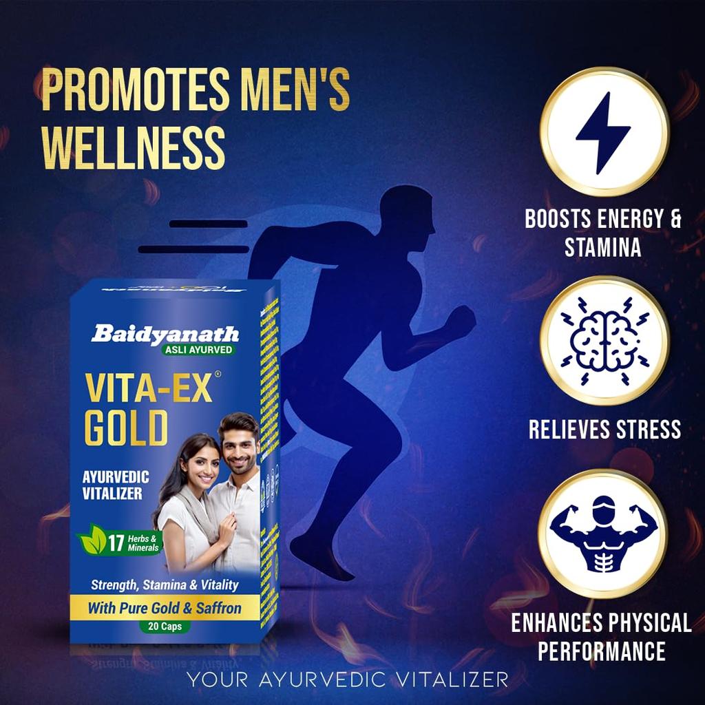 Baidyanath Vita Ex Gold 10 Capsules Pack of 1 for Strength Power Stamina Energy Boost Daily Use