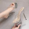 Fashion Women Platform Slippers Nightclub Sexy High Heels Stripper Rhinestone Sandals Outdoor Shoes Luxury Slides Pvc Transparent Heels