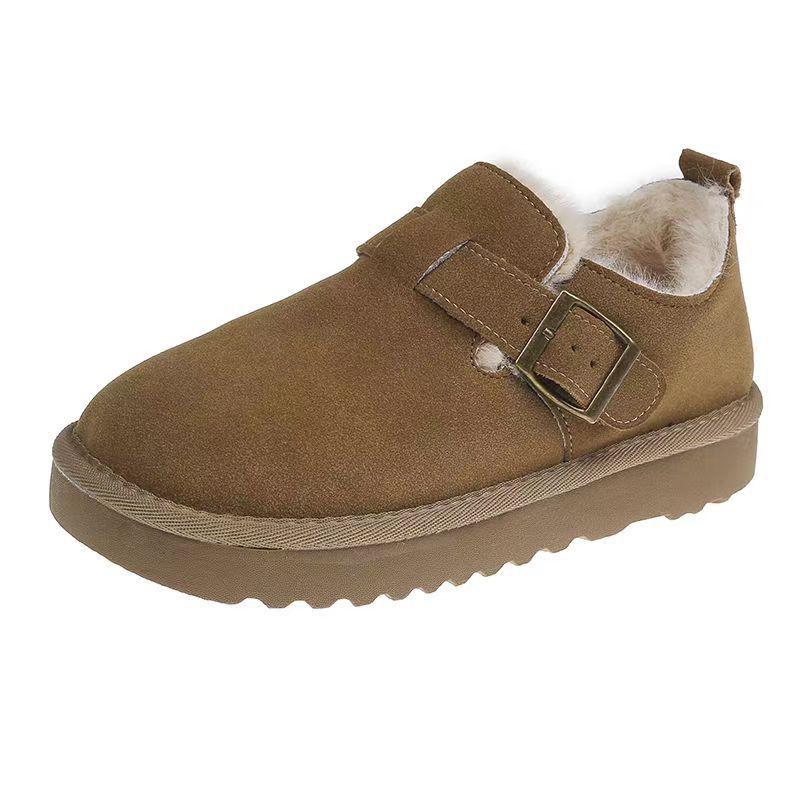 Womens Low-Cut Snow Boots With Hook-and-Loop Warm Faux Fur Lined Short Shaft Rubber Sole Non-Slip Winter Shoes
