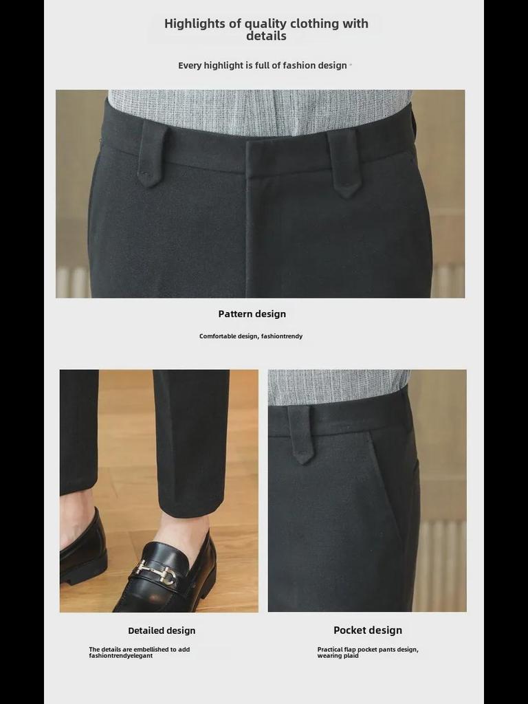 Men's Slim Woolen Trousers: Autumn/Winter Business Casual or Formal Tweed Nine-Point Pants