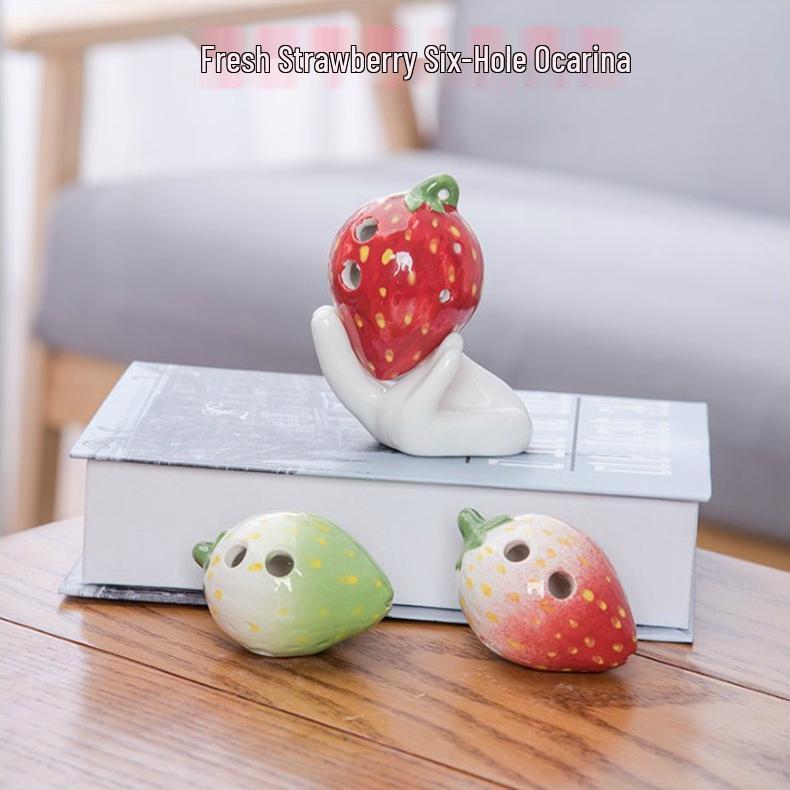 Strawberry Six-Hole Ceramic Ocarina - Musical Instrument Toy for Kids