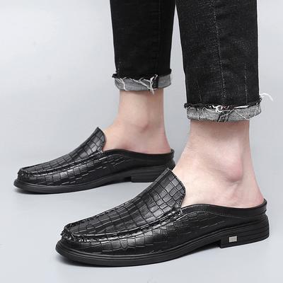 Fashion 2024Quality Men Slippers Leather Men Mules Half Shoe Loafers Moccasins Outdoor Non-slip Black Beach Sandals Slides Zapato Hombre
