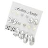 9 Paires Boucles d'Oreilles Créoles Argent Brillant Miroir Cœurs Poli Zirconium Cubique Perles Synthétiques Design Géométrique Boucles d'Oreilles Soirée Rendez-vous