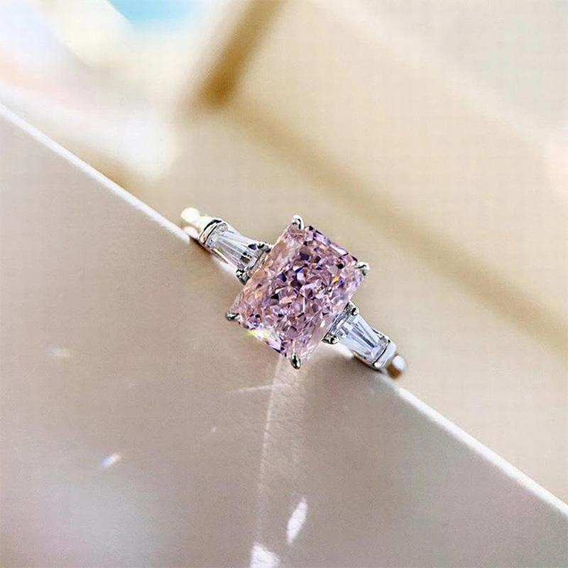 Huitan Gorgeous Square Pink Cubic Zirconia Ring for Women Temperament Sweet Girls Engagement Rings Exquisite Gift Trendy Jewelry