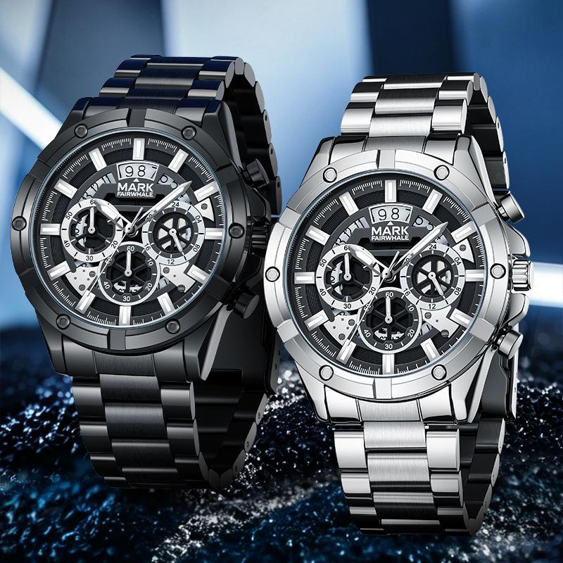 MARK FAIRWHALE Men's Quartz Watch FW‑5084 Series High‑Hardness Coated Crystal Stainless Steel Strap Business Wristwatch