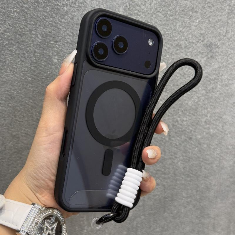 Luxusní magnetický kryt pro Magsafe pro iPhone 17 16 15 14 12 13 Pro Max 16 Plus 17Pro Air s řemínkem na ruku/zápěstí Průhledný zadní kryt