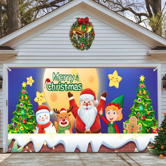 Christmas Banner Garage Door Decoration Snowman Santa Claus Elk Gift Box Print Christmas Backdrop Christmas Holiday Party Supplies