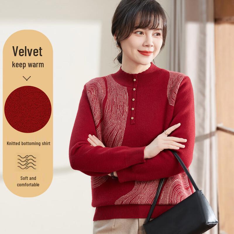 Women s Semi-High Collar Warm Knitted Sweater L