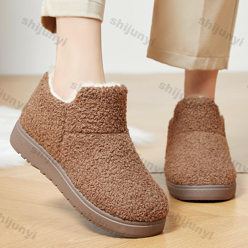 Fashion Women's Snow Boots Winter Plush Thickened Comfortable Non Slip Home Cotton Shoes Fashion Vintage Soft Sole Slip On Cotton Boots