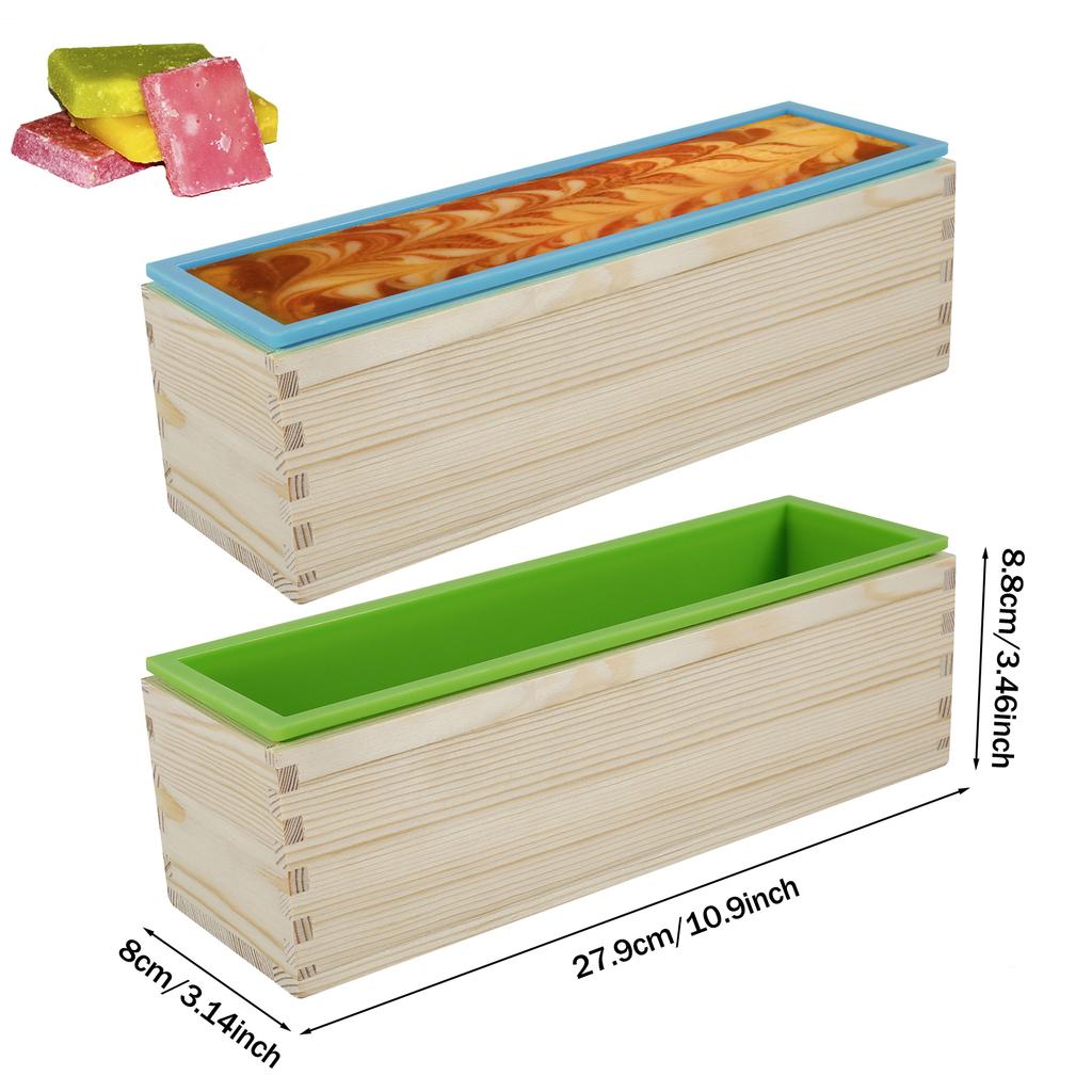 2Pcs Soap Molds 47oz Rectangular Soap Loaf Mold Flexible Silicone Soap Making Molds with Wood Box DIY Soap Making Handmade Tool