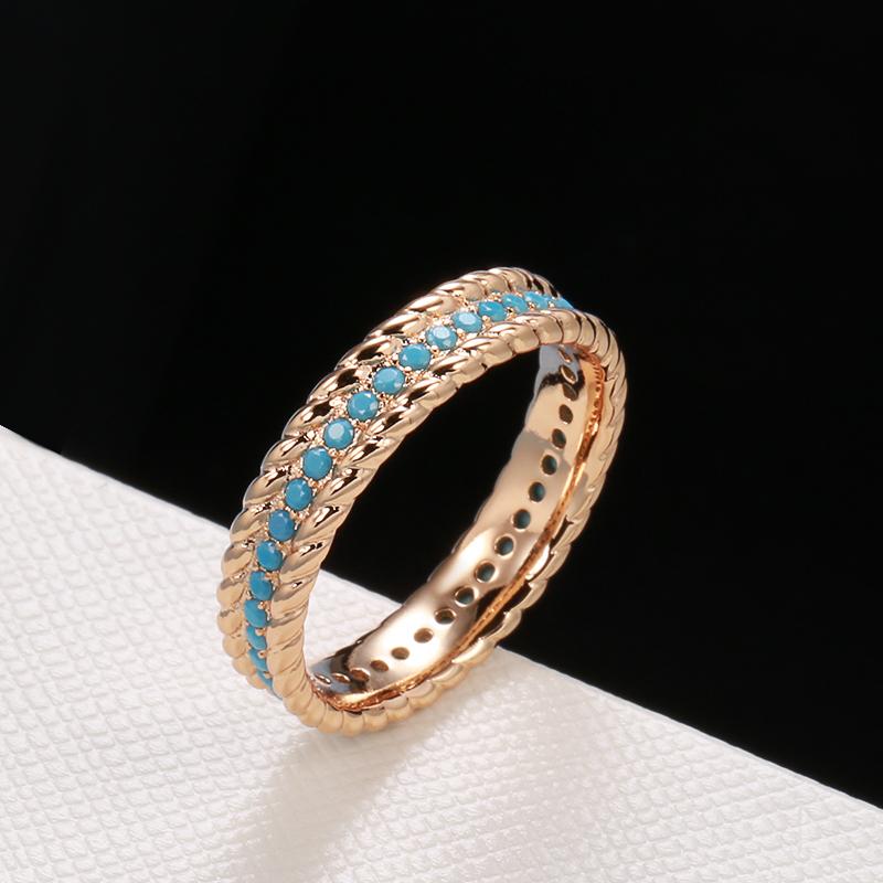 New  Rose Gold Full Circle Ring Luxury Stackable Turquoise Finger Ring For Women Fine Daily Vintage Jewelry