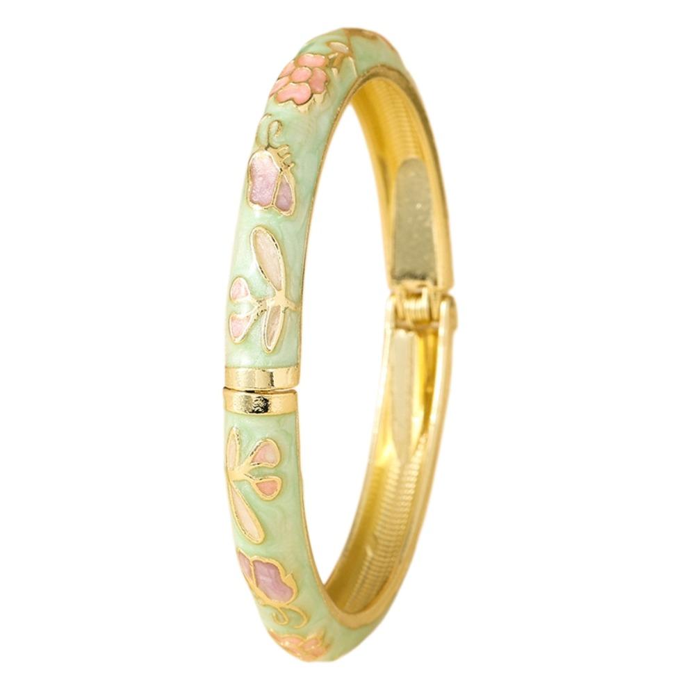 Blumiges Vintage Cloisonné Armreif Emaille Damen Handarmband Buntes Blumenarmband Damen
