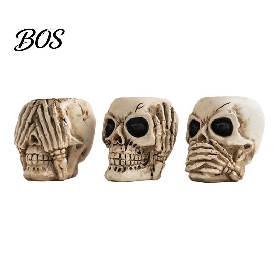 Resin Skull Ornament See Hear Speak No Evil Figurine, Spooky Halloween Atmosphere Decor Skeleton Statue for Mantel, Table, Gothic Home Retro Figurine