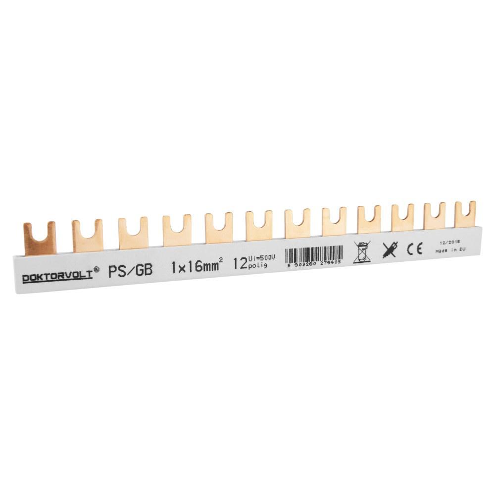 Insulated 1-Phase Comb Busbar 12-Module 16mm2 for Distribution Board