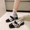 2024 New Square Diamond Shoes Women's High Heels Mary Jane Shoes Women's Elegant Square Toe Thick Sole Party Shallow Mouth