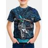 Summer Round Neck 3D Printed Motorcycle Rider Pattern Top Fashionable Casual Short Sleeved Children's Boy T-shirts