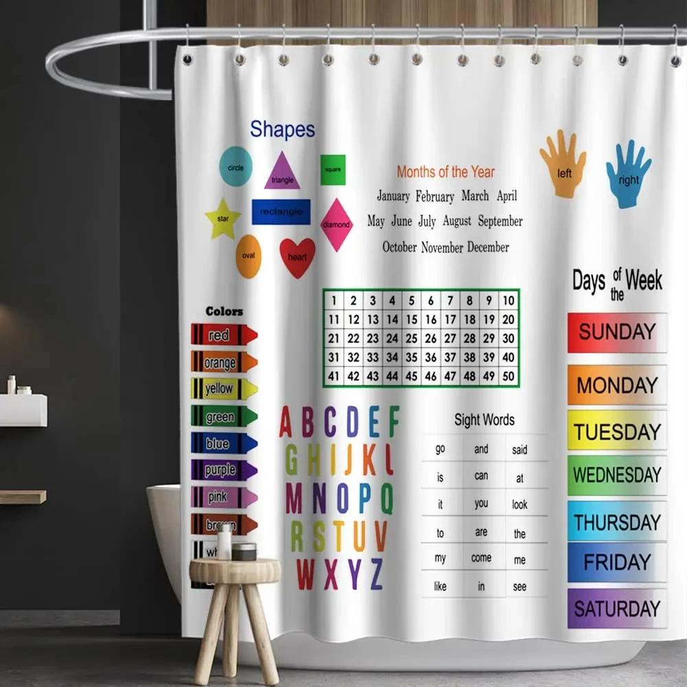 Wiskunde Douchegordijn Vermenigvuldigingstabel 1 T/m 12 Waterdicht Douchegordijn Educatieve Stijl Polyester Stof Badkamer Decoratie Set