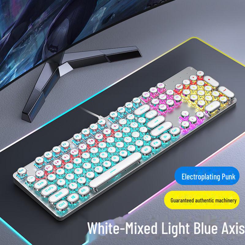 Wired TK100 Retro Steampunk Mechanical Gaming Keyboard with Blue Axis and Knob