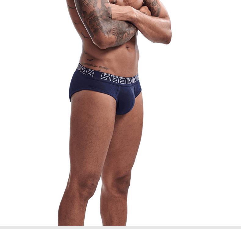SEEINNER Men's Ribbed Cotton Wide Waist Triangle Sport Underwear