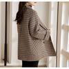 Vintage Houndstooth Women Woolen Blazer Dwurzędowa Kraciasta Kurtka Garniturowa Moda Koreańska Odzież Wierzchnia Luźne Wełniane Płaszcze
