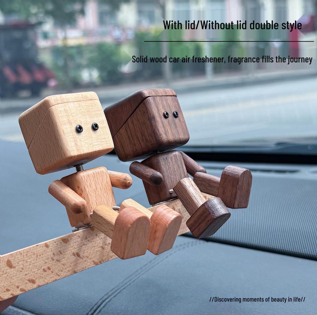 Solid Wood Swinging Leg Robot Car Air Freshener Ornament