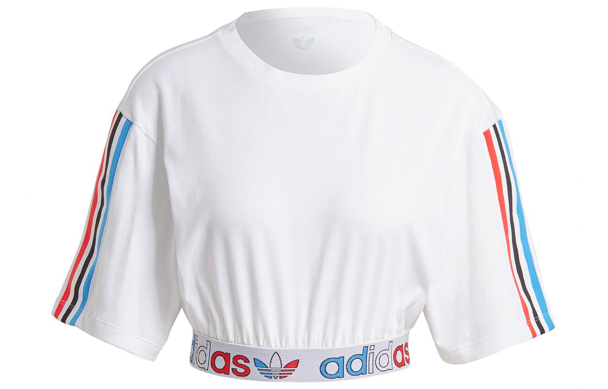 Adidas Originals Primeblue Tricolor Crop Tops Women s White Crew Neck Moderate GN6979 30