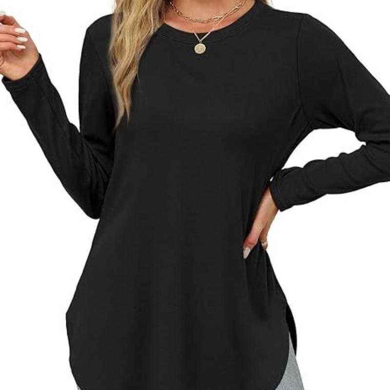Long Sleeves Women's Solid Color Long Sleeve Top Crew Neck Loose Casual Bottom Shirt
