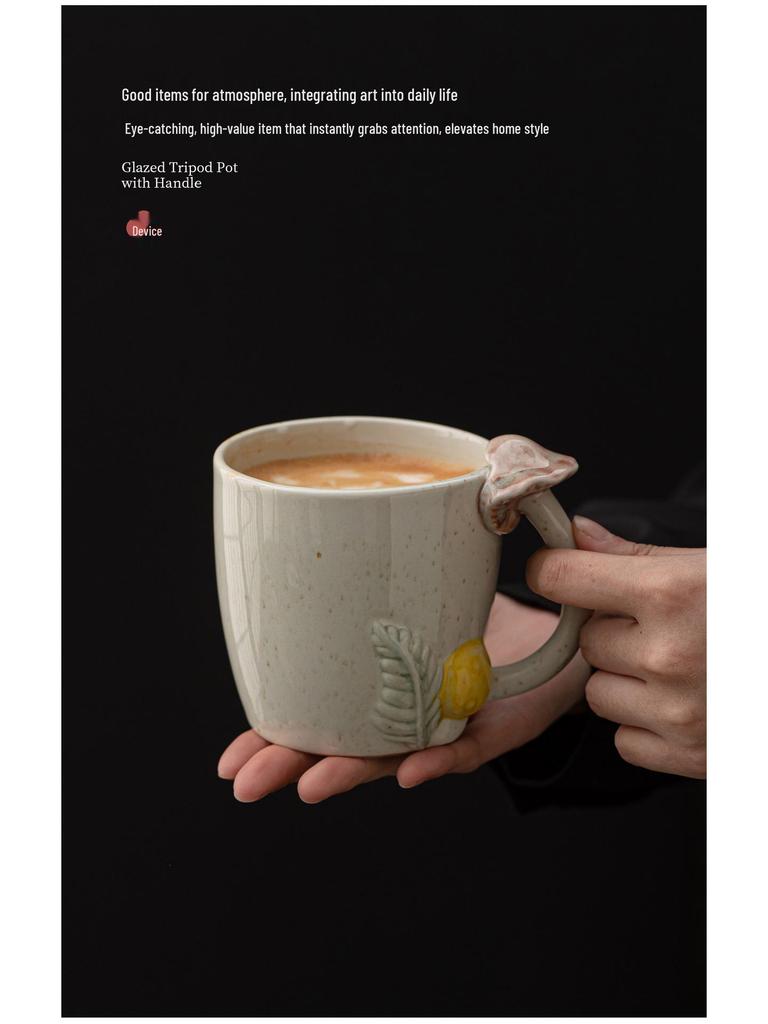 Forest-Themed 3D Ceramic Mushroom Mug - Handmade Breakfast & Coffee Cup