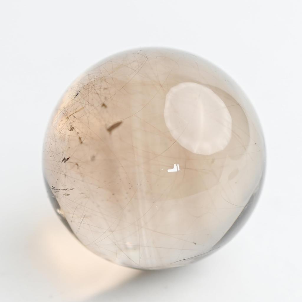 Smoky Rutilated Quartz Round Ball Sphere 40mm Ball 87g Gold Needle Crystal Money Luck Work Luck Power Stone Amulet [Eigado]