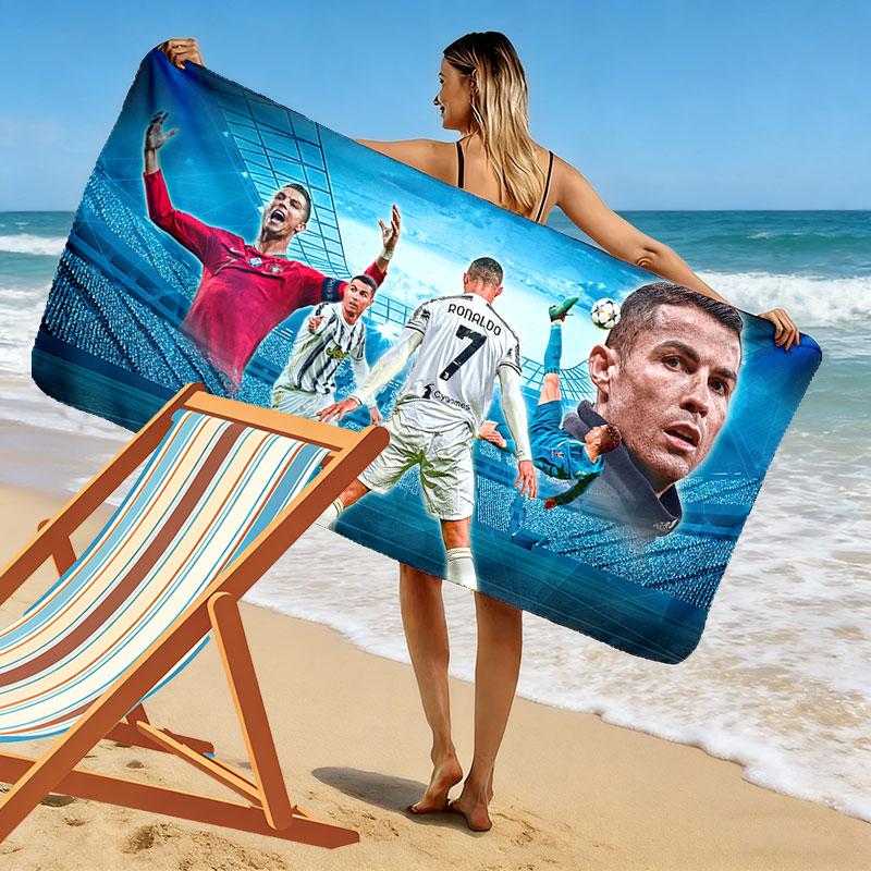 Fußball Ronaldo Druck Strandtuch, Großes Weiches Schnelltrocknendes Handtuch für Strand Camping Schwimmen